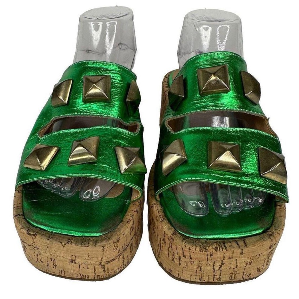 Green Platform Sandals with Studded Accents - Picture 2 of 8
